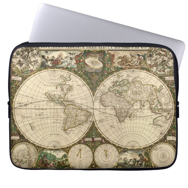 Antike 1660 Weltkarte von Frederick de Wit Laptopschutzhülle (Vorderseite)
