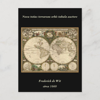 Antike 1660 Weltkarte von Frederick de Wit Postkarte