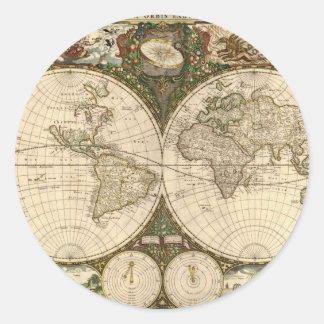 Antike 1660 Weltkarte von Frederick de Wit Runder Aufkleber