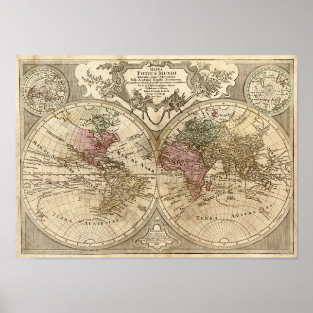 Antike 1690 Weltkarte von Guillaume de L'Isle Poster (Vorne)