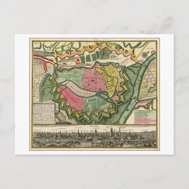 Antike 1730 Karte Danzig, Polen, (Vorderseite)