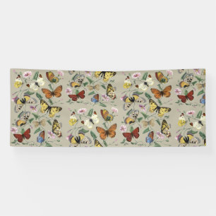Antike 1842 Schmetterlings-Motte Botanische Blumen Banner