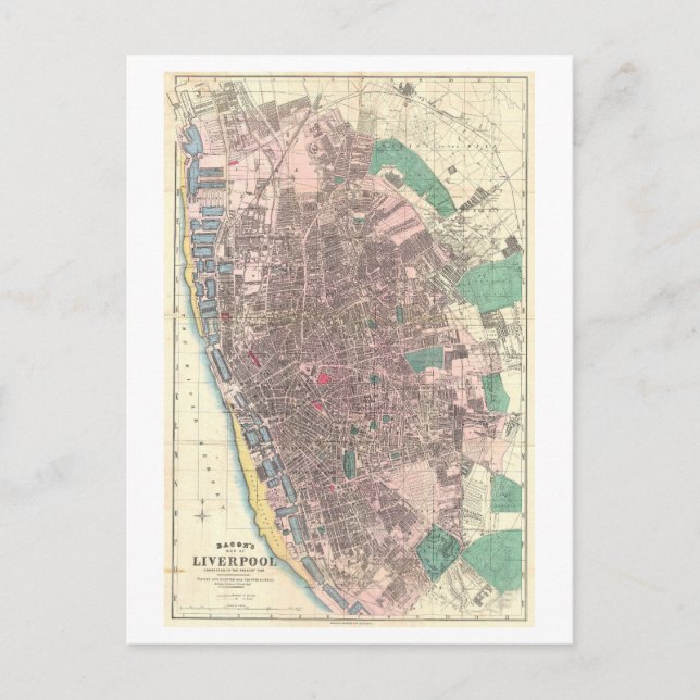 Antike 1890 Karte von Liverpool, England, (Vorderseite)