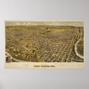 Antike 1891 Karte von Fort Worth, Texas, USA Poster