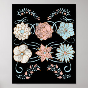 antike, abgenutzte Blumen in Rosa und Blau Poster