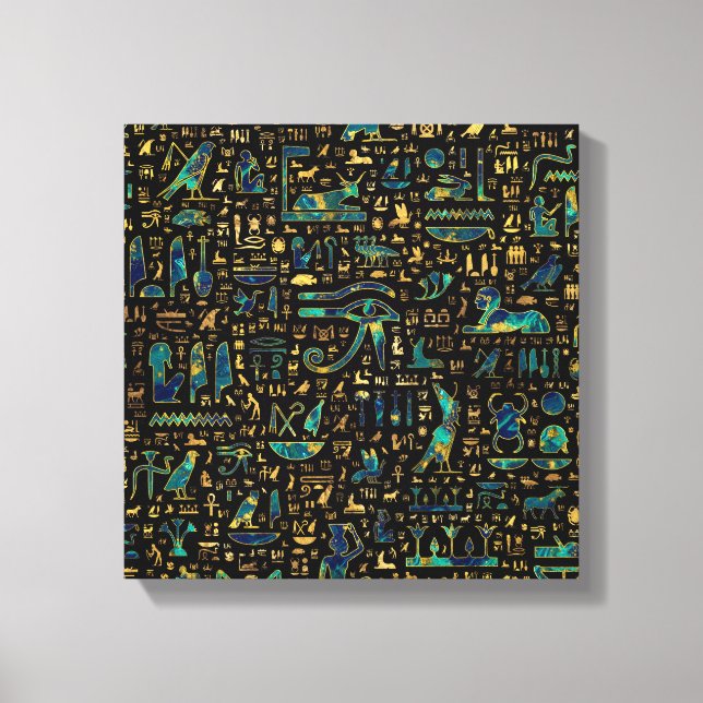 Antike ägyptische Hieroglyphen Marmor und Gold Leinwanddruck (Vorderseite)