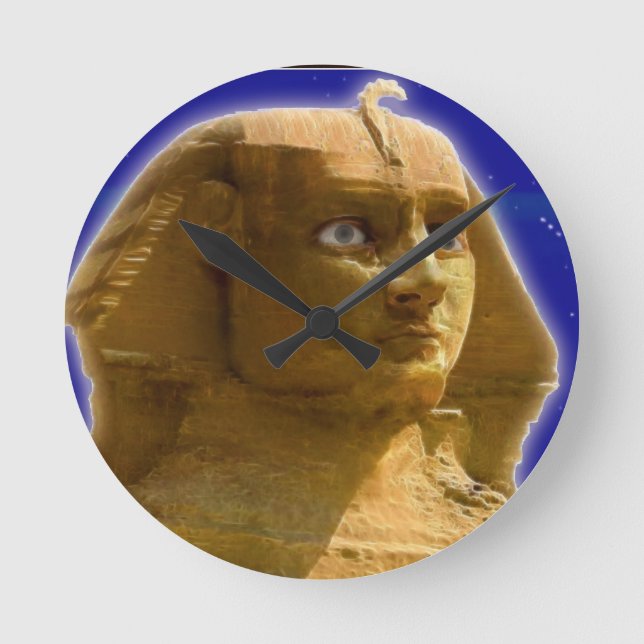 Antike ägyptische Sphinx im Gizeh Art Design Runde Wanduhr (Vorderseite)