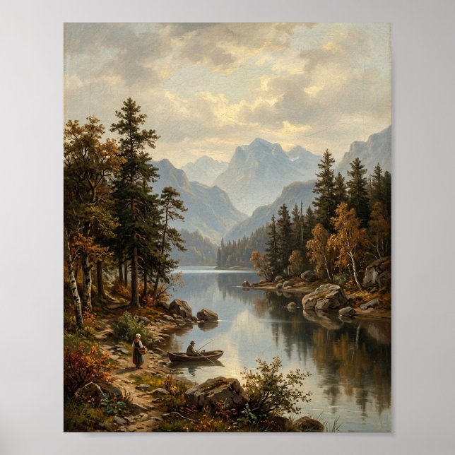 Antike Alpensee-Landschaft I Poster (Vorne)