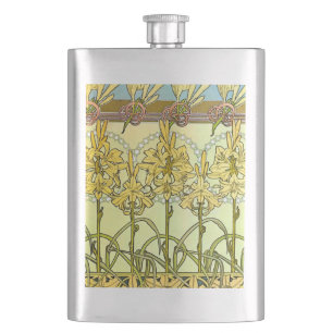 Antike Alphonse Mucha Art Nouveau Lilien Muster Flachmann