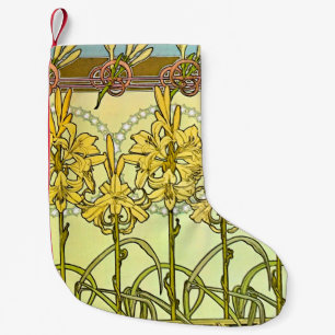 Antike Alphonse Mucha Art Nouveau Lilien Muster Kleiner Weihnachtsstrumpf