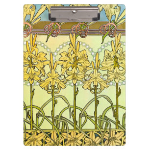 Antike Alphonse Mucha Art Nouveau Lilien Muster Klemmbrett