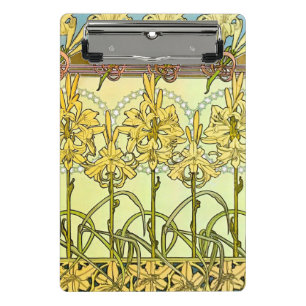 Antike Alphonse Mucha Art Nouveau Lilien Muster Mini Klemmbrett