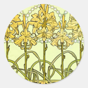 Antike Alphonse Mucha Art Nouveau Lilien Muster Runder Aufkleber