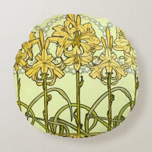 Antike Alphonse Mucha Art Nouveau Lilien Muster Rundes Kissen