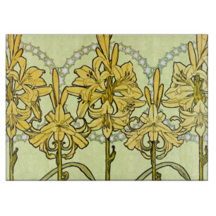 Antike Alphonse Mucha Art Nouveau Lilien Muster Schneidebrett
