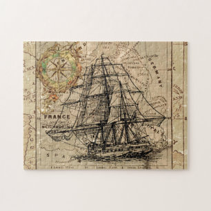 Antike Alte Frankreich Karte & Schiff