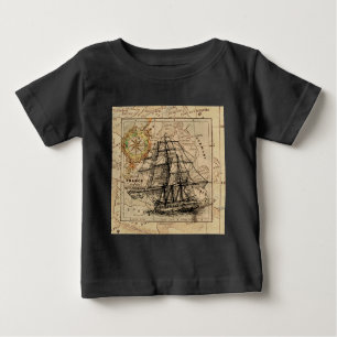 Antike Alte Frankreich Karte & Schiff Baby T-shirt