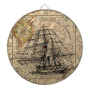 Antike Alte Frankreich Karte & Schiff Dartscheibe