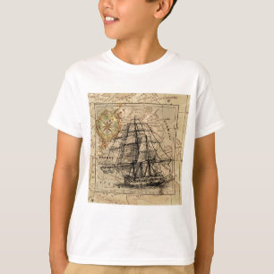 Antike Alte Frankreich Karte & Schiff T-Shirt