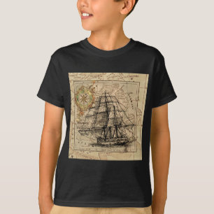 Antike Alte Frankreich Karte & Schiff T-Shirt