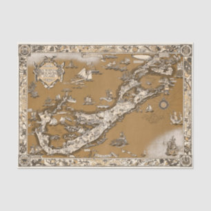 Antike alte Karte der Bermuda-Inseln Sepia-Ton Seidenpapier