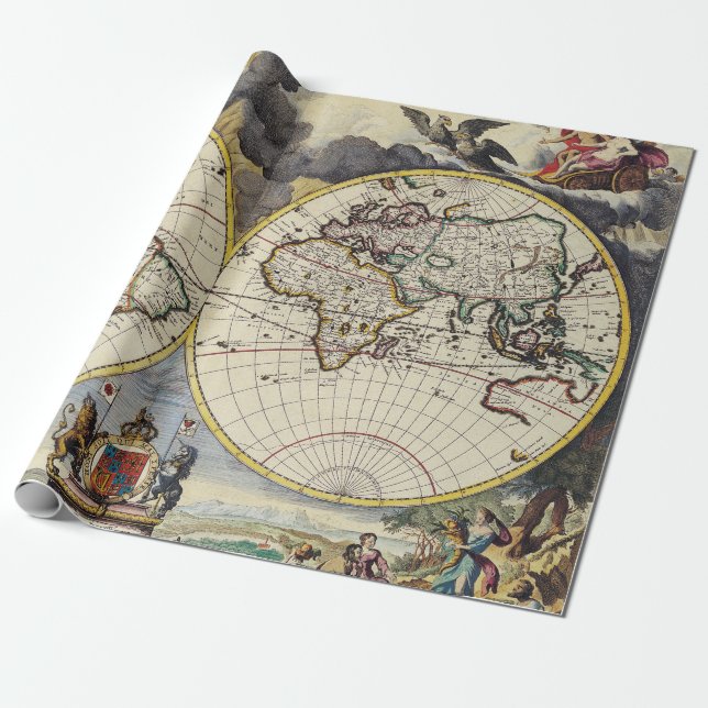 Antike Alte Karte Inspiriert (4) Geschenkpapier (Ungerollt)