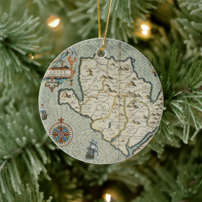 Antike Alte Karte Inspiriert (7) Keramik Ornament (Baum)