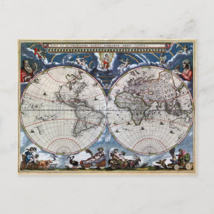 Antike alte Weltkarte 1664 wiederhergestellt Postkarte