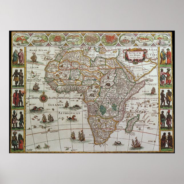 Antike alte Weltkarte Afrikas, c. 1635 Poster (Vorne)