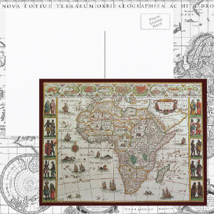 Antike alte Weltkarte Afrikas von Blaeu, um 1635 Postkarte