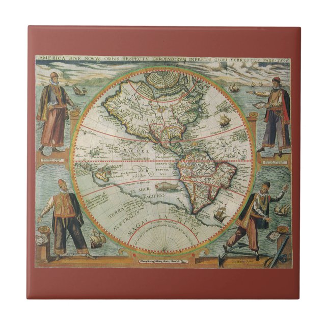 Antike alte Weltkarte Amerikas, Theodor de Bry Fliese (Vorderseite)