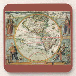 Antike alte Weltkarte der Amerikas, 1597 Untersetzer
