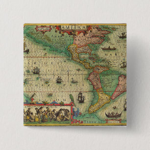 Antike alte Weltkarte der Amerikas, 1606 Button