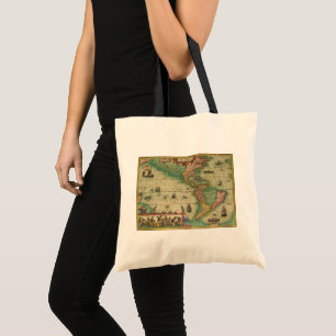 Antike alte Weltkarte der Amerikas, 1606 Tragetasche