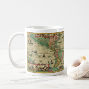 Antike alte Weltkarte der Amerikas von Hondius Kaffeetasse