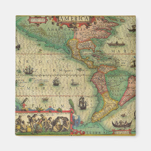 Antike alte Weltkarte der Amerikas von Hondius Magnet