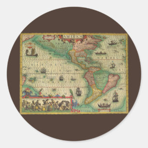 Antike alte Weltkarte der Amerikas von Hondius Runder Aufkleber