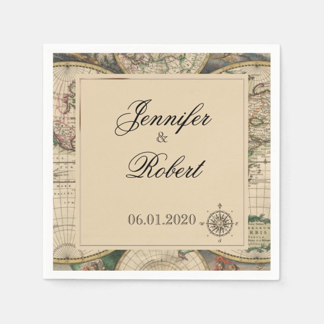 Antike alte Weltkarte Hochzeit Napkins Serviette (Vorderseite)