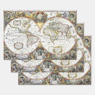 Antike alte Weltkarte von Hendrik Hondius, 1630 Geschenkpapier Set