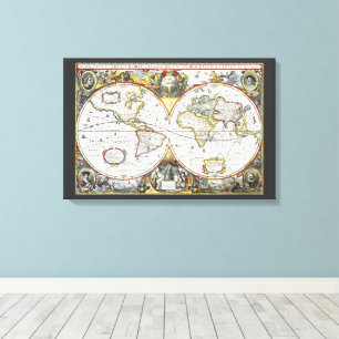 Antike alte Weltkarte von Hendrik Hondius, 1630 Leinwanddruck
