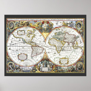Antike alte Weltkarte von Hendrik Hondius, 1630 Poster