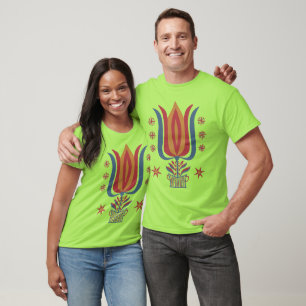 Antike amerikanische Volkskunst Tulpen Blumen Deko T-Shirt