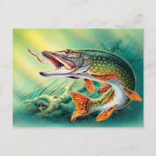 Antike Angelpostkarte mit süßen Fischen Postkarte