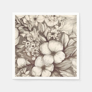 Antike Apotheker-Blumen-Sepia-Herbarium Serviette