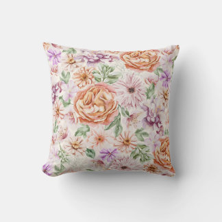 Antike Aquarell-Aprikosenrose und lila Blumenmuste Kissen
