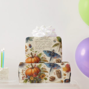 Antike Aquarell-Ephemera Herbst Geschenkpapier