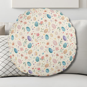 Antike Aquarell-Osterblumen Blätter Eier Rundes Kissen