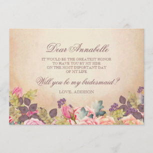 Antike Aquarell-Rosen Willst du meine Brautjungfer Einladung