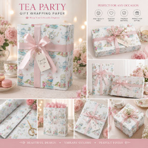 Antike Aquarell-Teetassen und Teekannen Geschenkpapier