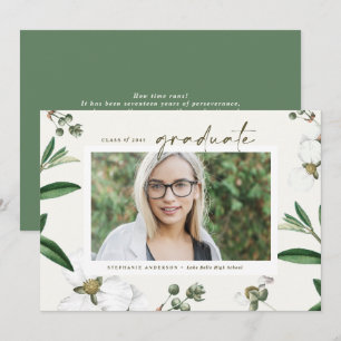 Antike Aquarell Weiße Blumen Foto Abschlussfeier Ankündigung